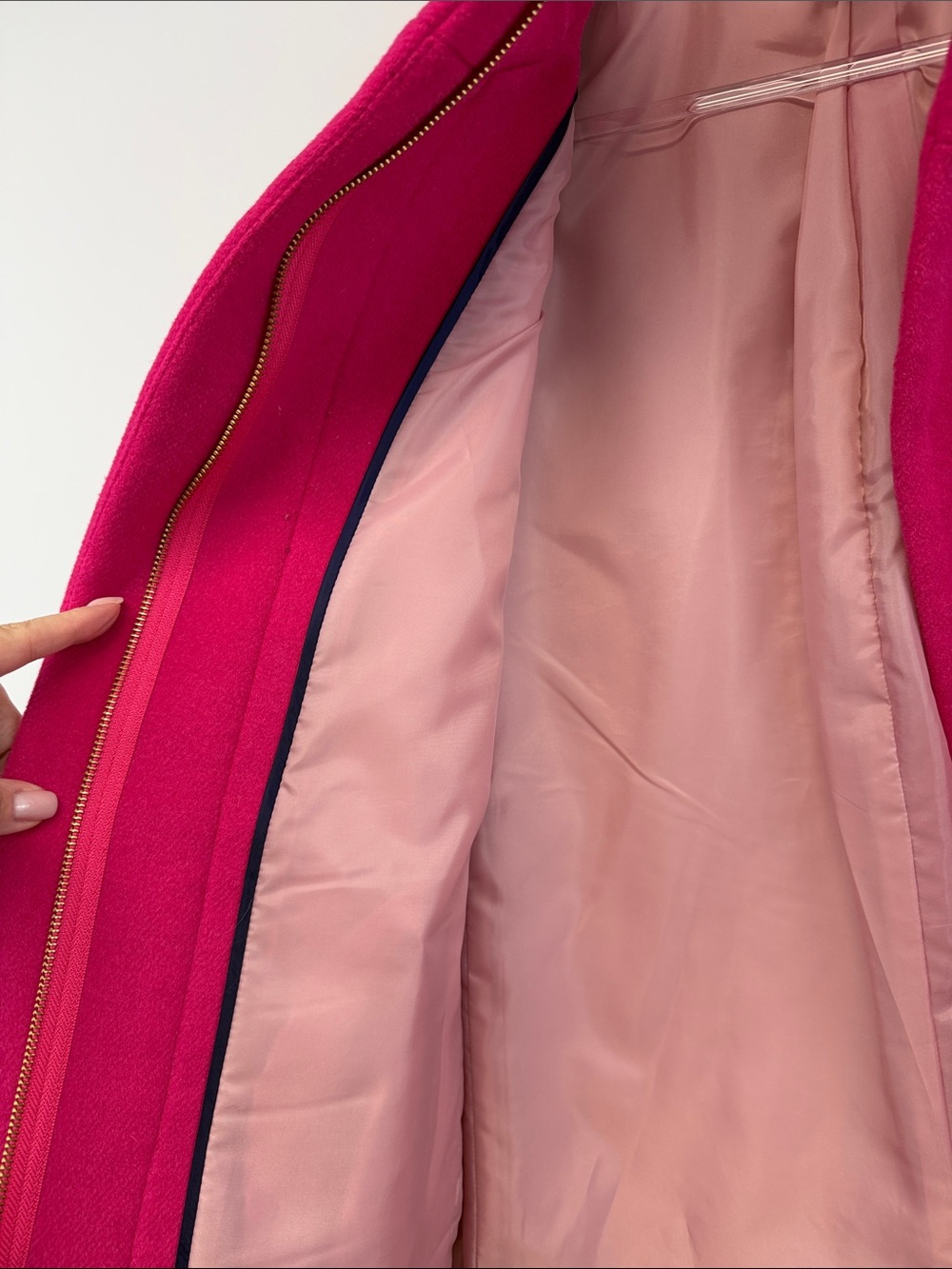 J.Crew City Coat Fuchsia Pink Wool Blend Stand Collar Hidden Button Women’s 2 - Picture 7 of 9